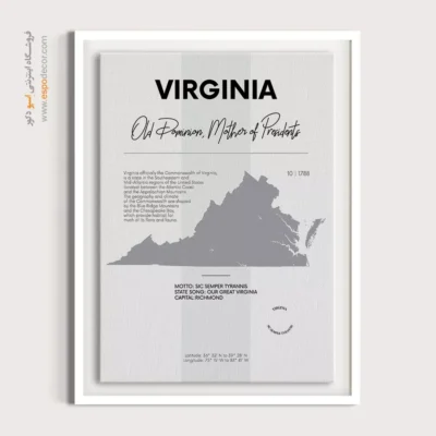 تابلو نقشه مینیمال ویرجینیا - ویرجینیا – تابلو نقشه شهرهای جهان - اسپو دکور