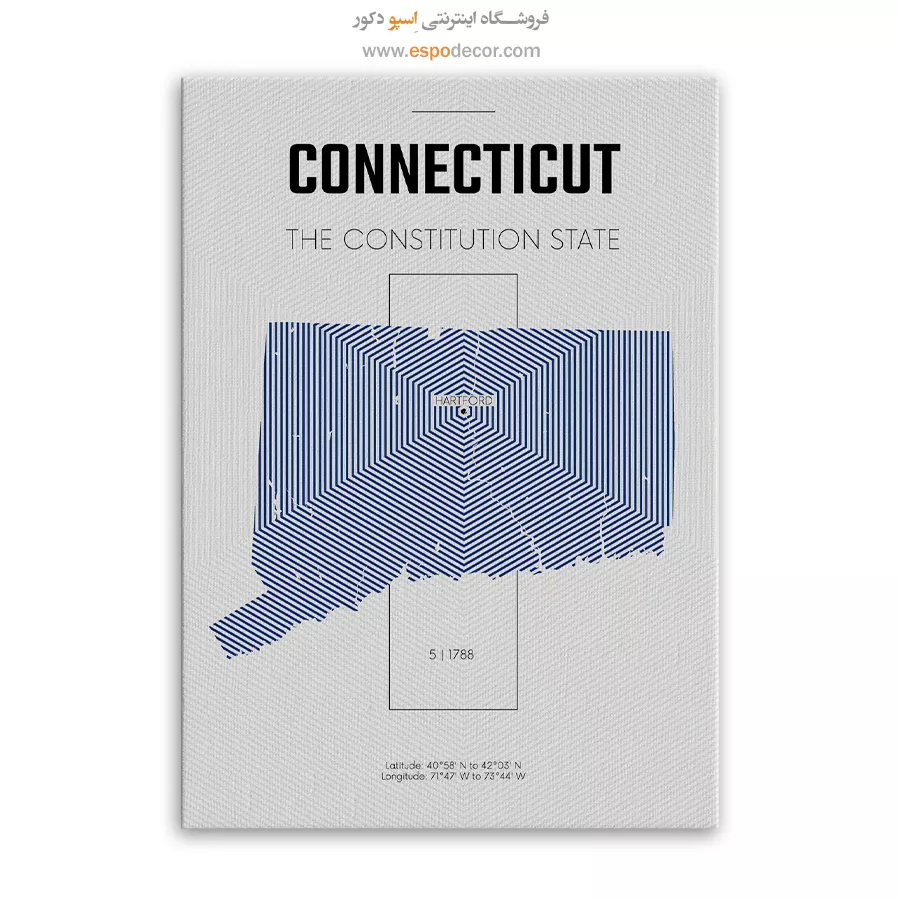 تابلو نقشه دکوراتیو ایالت کنتیکت - ایالت کنتیکت – تابلو نقشه شهرهای جهان - اسپو دکور