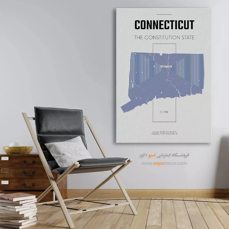 تابلو نقشه دکوراتیو ایالت کنتیکت - ایالت کنتیکت – تابلو نقشه شهرهای جهان - اسپو دکور
