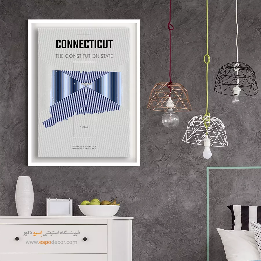 تابلو نقشه دکوراتیو ایالت کنتیکت - ایالت کنتیکت – تابلو نقشه شهرهای جهان - اسپو دکور