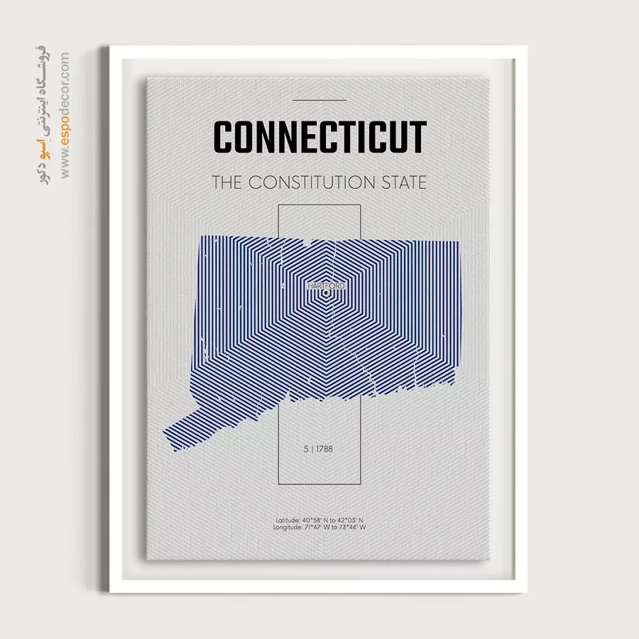 تابلو نقشه دکوراتیو ایالت کنتیکت - ایالت کنتیکت – تابلو نقشه شهرهای جهان - اسپو دکور