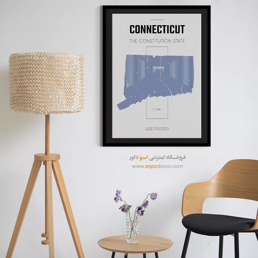 تابلو نقشه دکوراتیو ایالت کنتیکت - ایالت کنتیکت – تابلو نقشه شهرهای جهان - اسپو دکور
