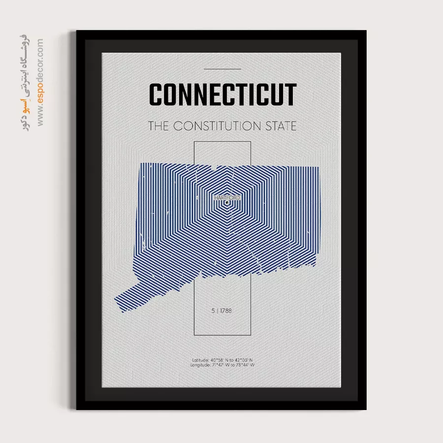 تابلو نقشه دکوراتیو ایالت کنتیکت - ایالت کنتیکت – تابلو نقشه شهرهای جهان - اسپو دکور