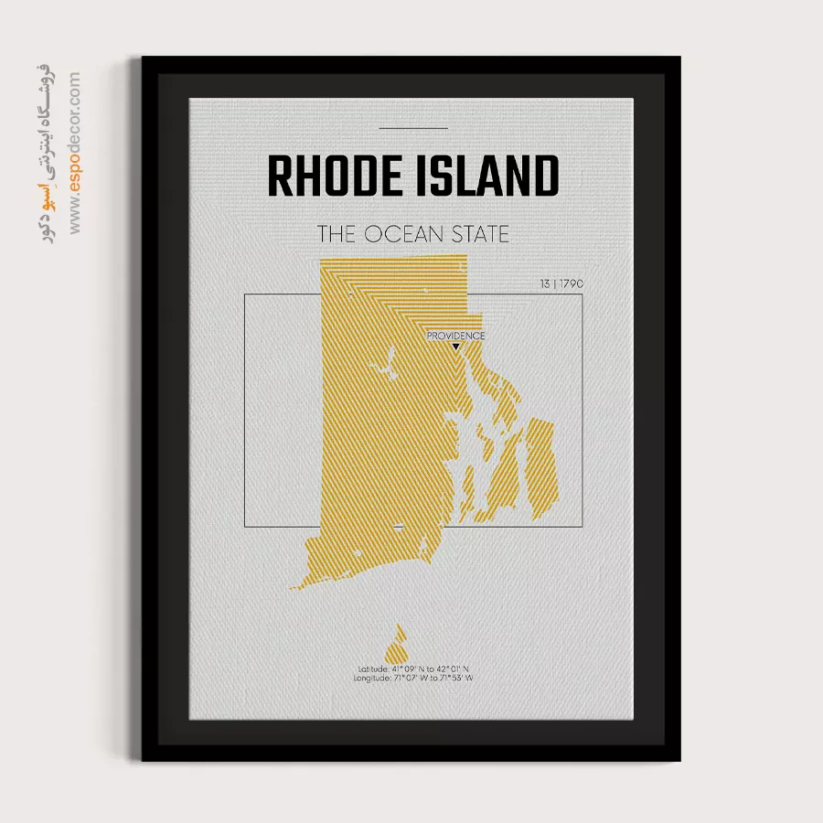 خرید تابلو نقشه مدرن رود آیلند - رود آیلند – تابلو نقشه شهرهای جهان - اسپو دکور