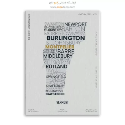 تابلو نقشه دیواری ورمونت - ورمونت – تابلو نقشه شهرهای جهان - اسپو دکور