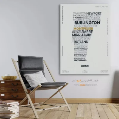 تابلو نقشه دیواری ورمونت - ورمونت – تابلو نقشه شهرهای جهان - اسپو دکور