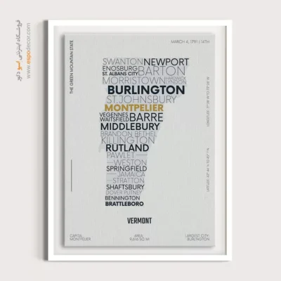 تابلو نقشه دیواری ورمونت - ورمونت – تابلو نقشه شهرهای جهان - اسپو دکور
