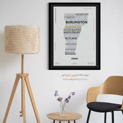 تابلو نقشه دیواری ورمونت - ورمونت – تابلو نقشه شهرهای جهان - اسپو دکور