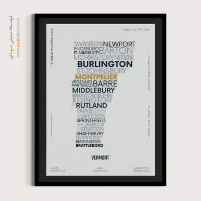 تابلو نقشه دیواری ورمونت - ورمونت – تابلو نقشه شهرهای جهان - اسپو دکور