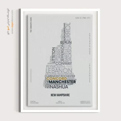 تابلو نقشه مدرن نیوهمپشایر - نیوهمپشایر – تابلو نقشه شهرهای جهان - اسپو دکور