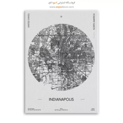 خرید تابلو نقشه مدرن شهر ایندیاناپولیس - شهر ایندیاناپولیس – تابلو نقشه شهرهای جهان - اسپو دکور