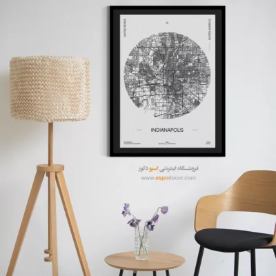 خرید تابلو نقشه مدرن شهر ایندیاناپولیس - شهر ایندیاناپولیس – تابلو نقشه شهرهای جهان - اسپو دکور