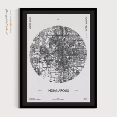 خرید تابلو نقشه مدرن شهر ایندیاناپولیس - شهر ایندیاناپولیس – تابلو نقشه شهرهای جهان - اسپو دکور