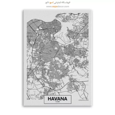 تابلو نقشه مینیمال هاوانا کوبا - هاوانا کوبا – تابلو نقشه شهرهای جهان - اسپو دکور