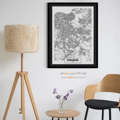 تابلو نقشه مینیمال هاوانا کوبا - هاوانا کوبا – تابلو نقشه شهرهای جهان - اسپو دکور