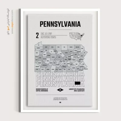 تابلو نقشه دکوراتیو پنسیلوانیا - پنسیلوانیا – تابلو نقشه شهرهای جهان - اسپو دکور
