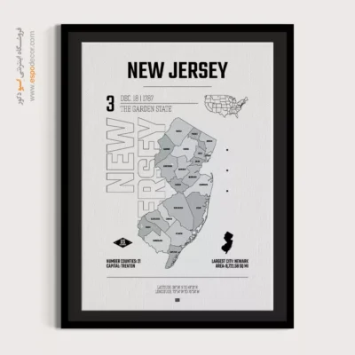 تابلو نقشه مینیمال نیوجرسی - نیوجرسی – تابلو نقشه شهرهای جهان - اسپو دکور
