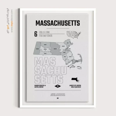 تابلو هنری نقشه ماساچوست - ماساچوست – تابلو نقشه شهرهای جهان - اسپو دکور