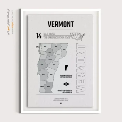 تابلو نقشه مینیمال ورمونت - ورمونت – تابلو نقشه شهرهای جهان - اسپو دکور