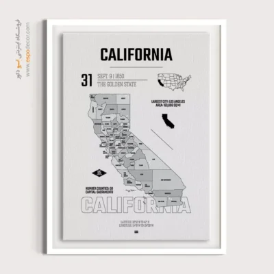 تابلو هنری نقشه کالیفرنیا - کالیفرنیا – تابلو نقشه شهرهای جهان - اسپو دکور