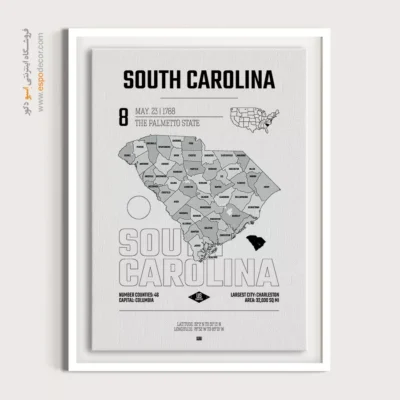 تابلو نقشه مینیمال کارولینا جنوبی - کارولینا جنوبی – تابلو نقشه شهرهای جهان - اسپو دکور
