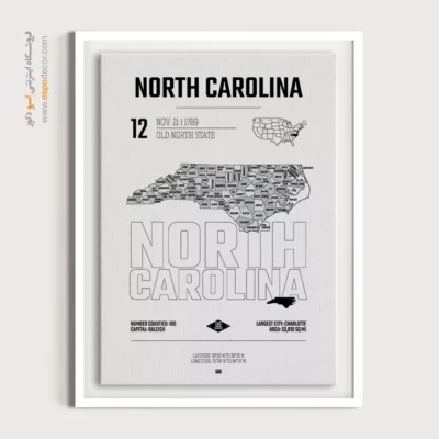 خرید تابلو نقشه مدرن کارولینا شمالی - کارولینا شمالی – تابلو نقشه شهرهای جهان - اسپو دکور