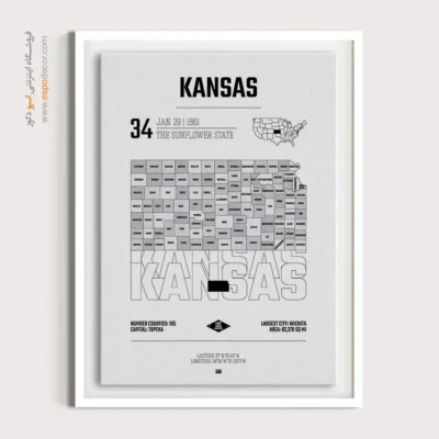 تابلو نقشه مینیمال کنزاس - کنزاس – تابلو نقشه شهرهای جهان - اسپو دکور