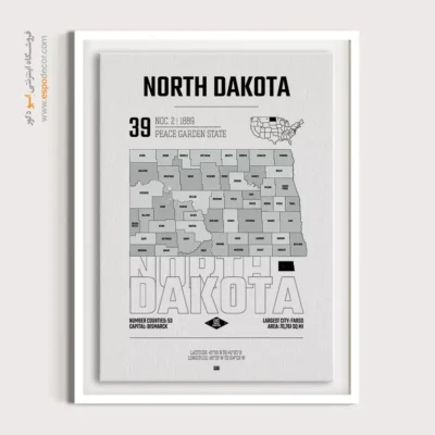 خرید تابلو نقشه داکوتا شمالی - داکوتا شمالی – تابلو نقشه شهرهای جهان - اسپو دکور