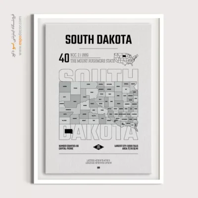 تابلو نقشه دیواری داکوتا جنوبی - داکوتا جنوبی – تابلو نقشه شهرهای جهان - اسپو دکور