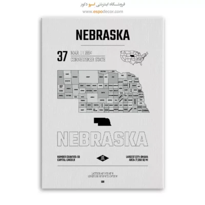 تابلو نقشه مدرن نبراسکا - نبراسکا – تابلو نقشه شهرهای جهان - اسپو دکور