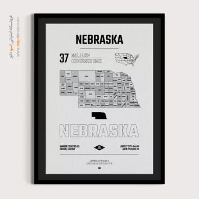 تابلو نقشه مدرن نبراسکا - نبراسکا – تابلو نقشه شهرهای جهان - اسپو دکور