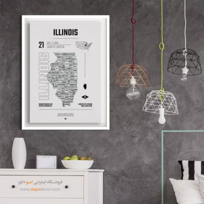 تابلو هنری نقشه ایلینویز - ایلینویز – تابلو نقشه شهرهای جهان - اسپو دکور