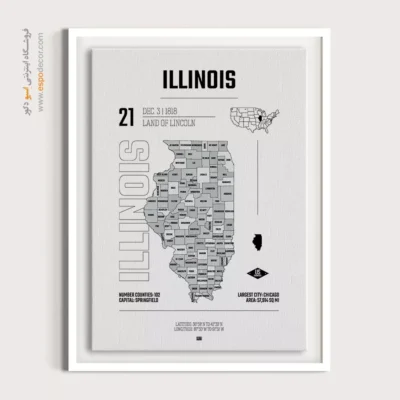 تابلو هنری نقشه ایلینویز - ایلینویز – تابلو نقشه شهرهای جهان - اسپو دکور