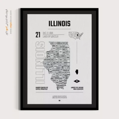 تابلو هنری نقشه ایلینویز - ایلینویز – تابلو نقشه شهرهای جهان - اسپو دکور
