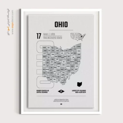 تابلو نقشه مینیمال اوهایو - اوهایو – تابلو نقشه شهرهای جهان - اسپو دکور