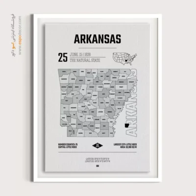 خرید تابلو نقشه مدرن آرکانزاس - آرکانزاس – تابلو نقشه شهرهای جهان - اسپو دکور