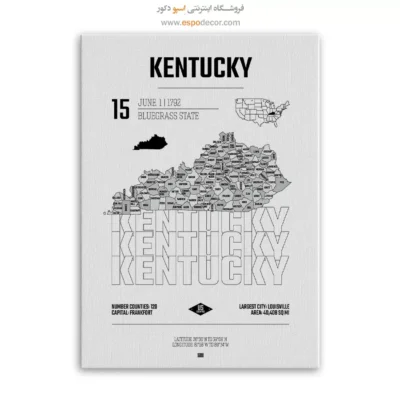 تابلو نقشه مدرن کنتاکی - کنتاکی – تابلو نقشه شهرهای جهان - اسپو دکور