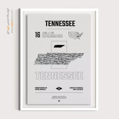 تابلو هنری نقشه تنسی - تنسی – تابلو نقشه شهرهای جهان - اسپو دکور