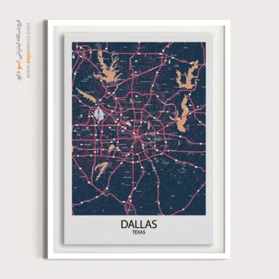 تابلو نقشه مینیمال دالاس - دالاس – تابلو نقشه شهرهای جهان - اسپو دکور