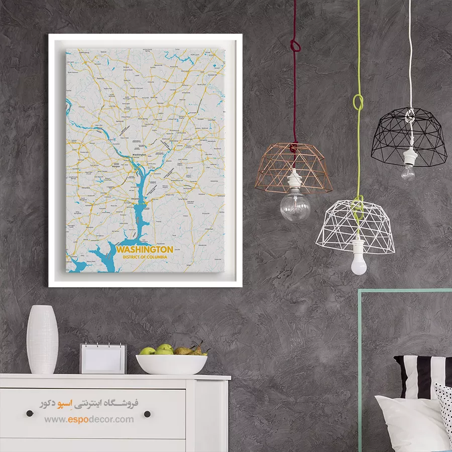 خرید تابلو نقشه مدرن واشنگتن - واشنگتن – تابلو نقشه شهرهای جهان - اسپو دکور