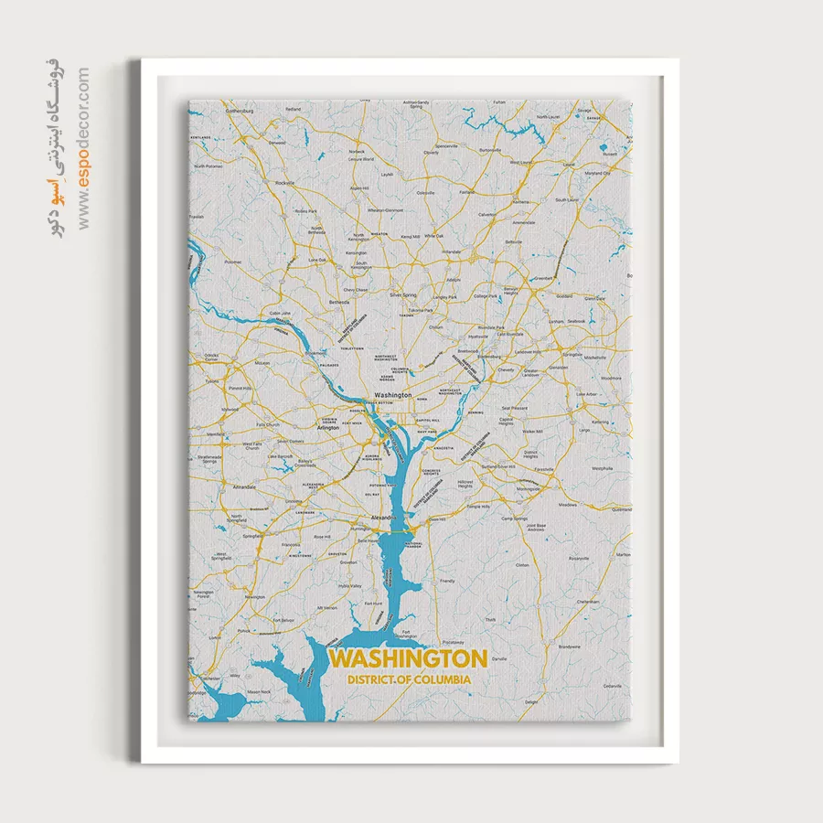 خرید تابلو نقشه مدرن واشنگتن - واشنگتن – تابلو نقشه شهرهای جهان - اسپو دکور
