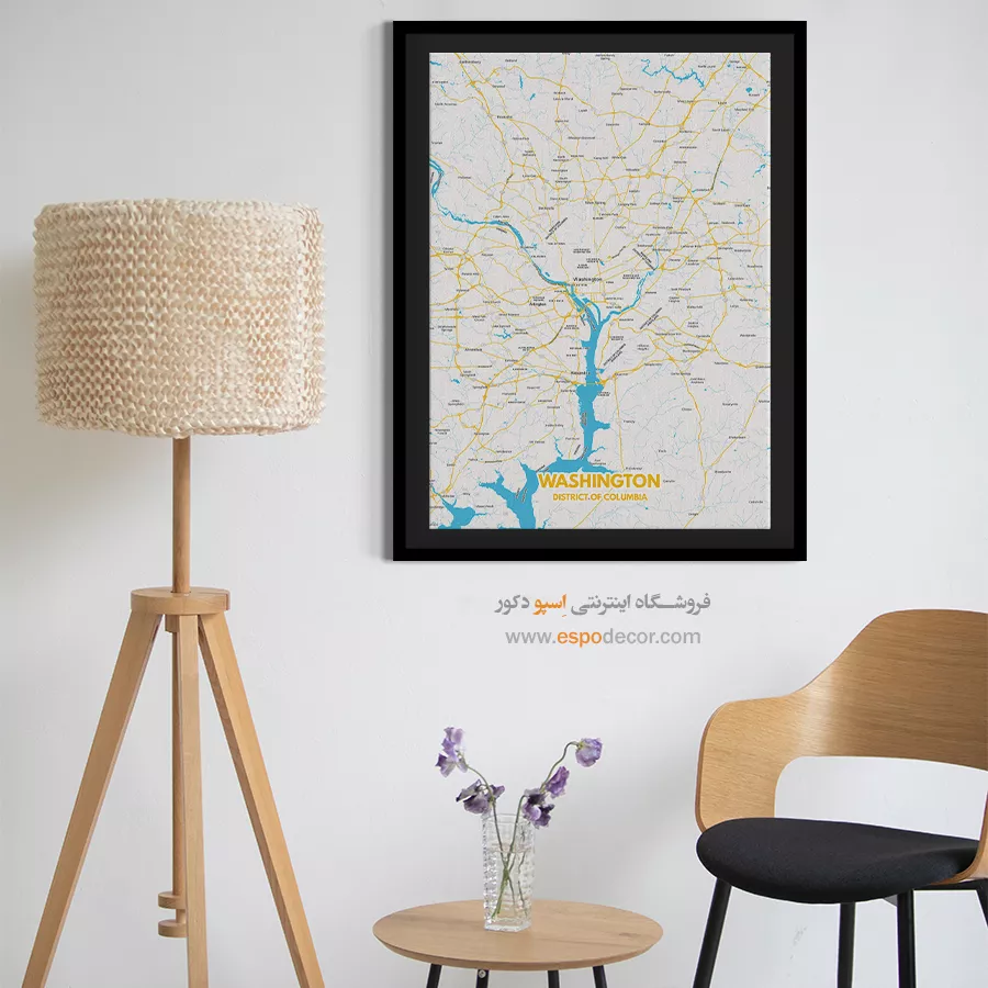 خرید تابلو نقشه مدرن واشنگتن - واشنگتن – تابلو نقشه شهرهای جهان - اسپو دکور