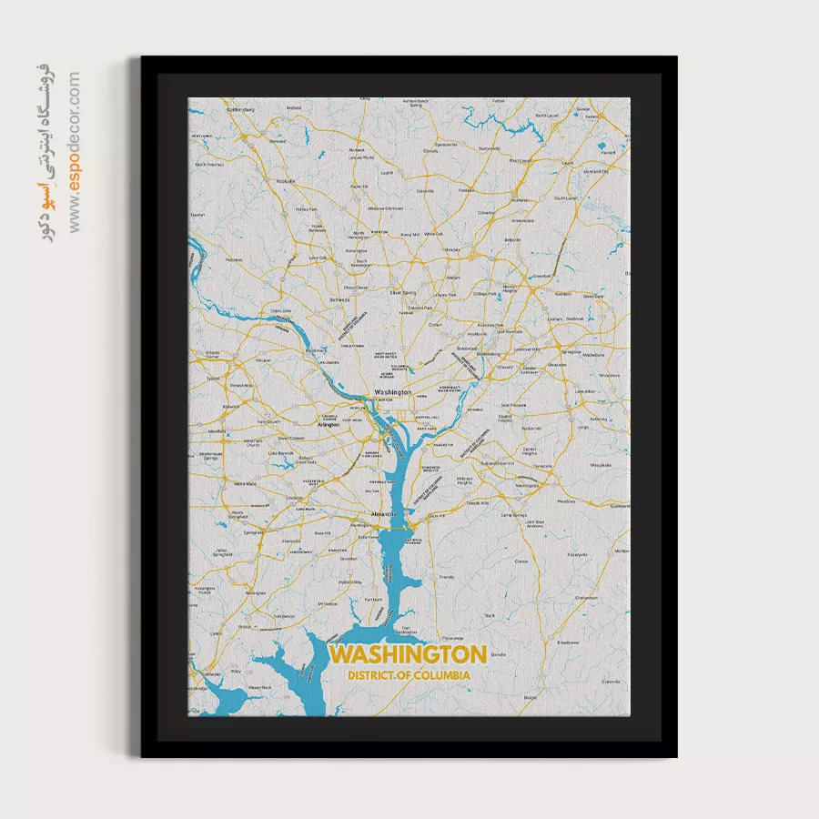 خرید تابلو نقشه مدرن واشنگتن - واشنگتن – تابلو نقشه شهرهای جهان - اسپو دکور