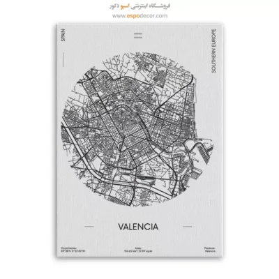 تابلو دکوراتیو والنسیا اسپانیا - والنسیا اسپانیا – تابلو نقشه شهرهای جهان - اسپو دکور