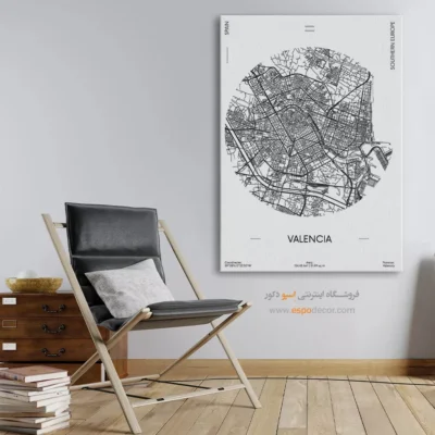 تابلو دکوراتیو والنسیا اسپانیا - والنسیا اسپانیا – تابلو نقشه شهرهای جهان - اسپو دکور