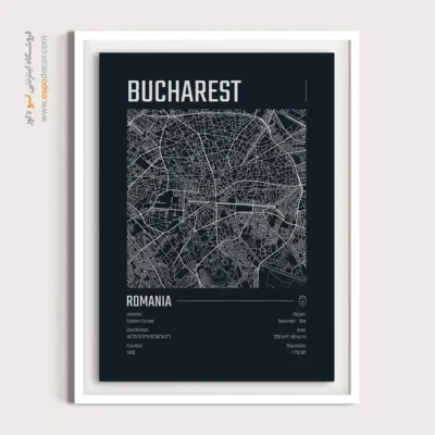 خرید تابلو دکوراتیو نقشه بخارست - ‏bucharest  – تابلو نقشه شهرهای جهان - اسپو دکور