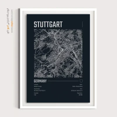 تابلو دیواری نقشه اشتوتگارت - ‏stuttgart  – تابلو نقشه شهرهای جهان - اسپو دکور