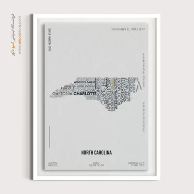 تابلو نقشه برای اتاق کار شرکت - ‏north carolina state  – تابلو نقشه شهرهای جهان - اسپو دکور