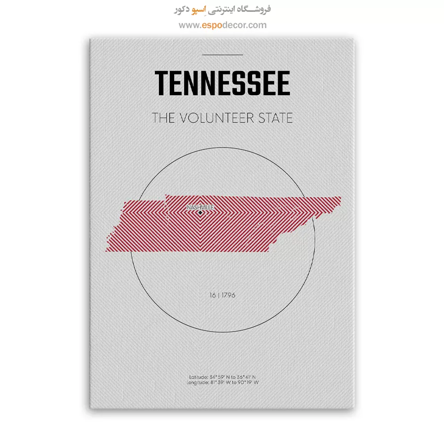 تابلو نقشه برای دفتر وکیل - tennessee – تابلو نقشه شهرهای جهان - اسپو دکور