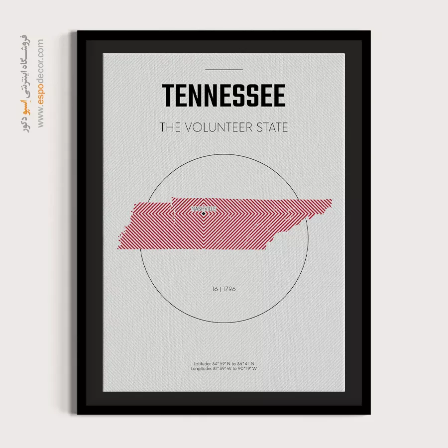 تابلو نقشه برای دفتر وکیل - tennessee – تابلو نقشه شهرهای جهان - اسپو دکور